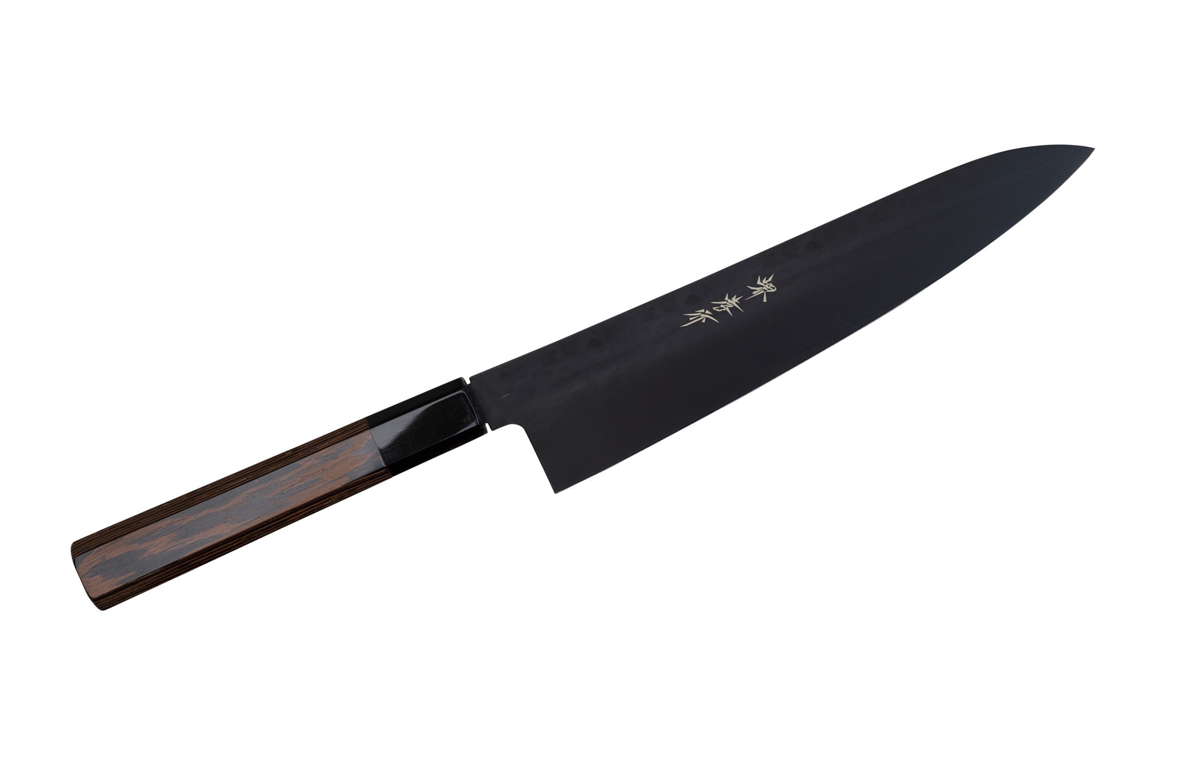 堺孝行 黒影 牛刀 210mm V金10号鎚目フッ素加工｜ウェンジ八角柄｜林