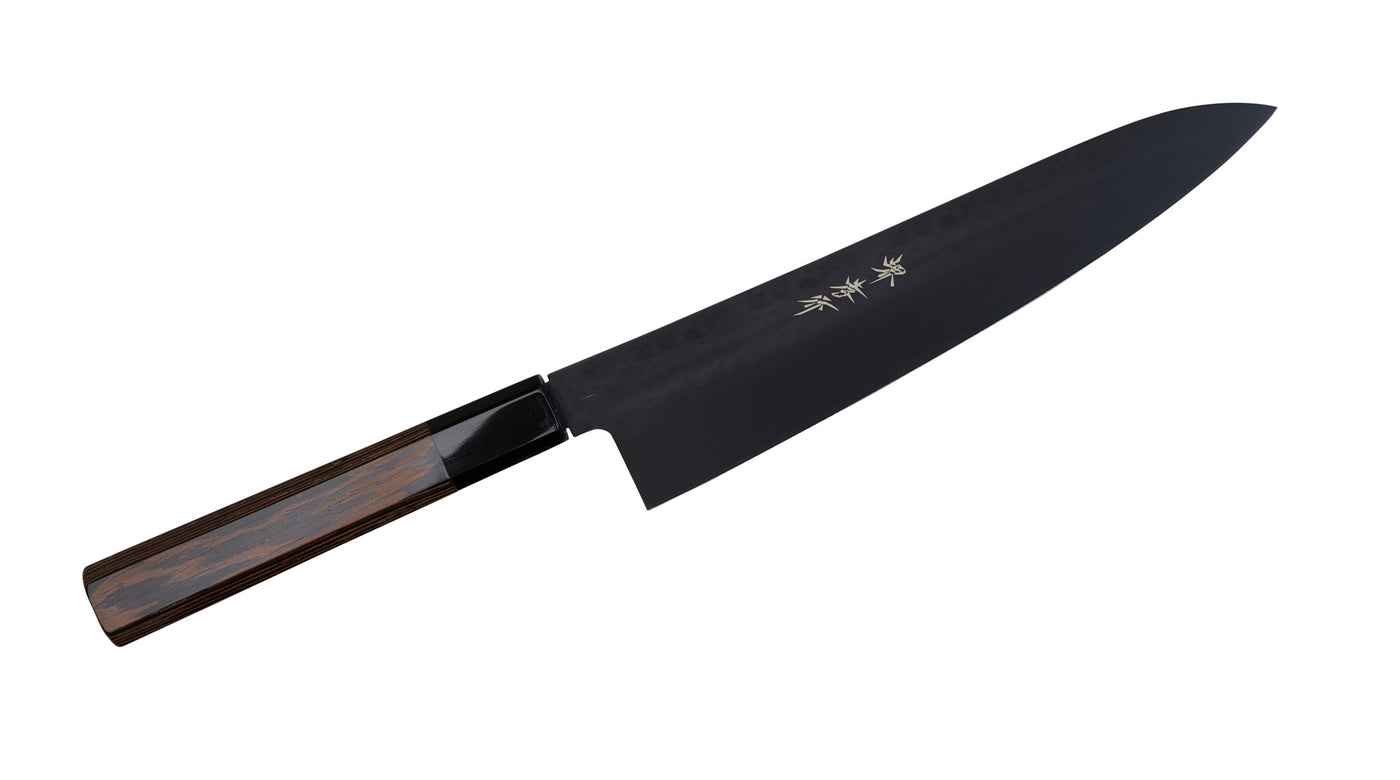h*!様 堺孝行　極上本焼牛刀210mm 堺孝行 黒影 牛刀 210mm V金10号鎚目フッ素加工｜ウェンジ八角柄｜林