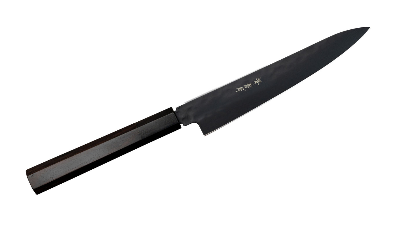 堺孝行　ぺティナイフ 堺孝行 黒影 ペティナイフ 150mm V金10号鎚目フッ素加工｜黒檀八角柄