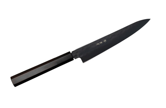 堺孝行 黒影 牛刀 210mm V金10号鎚目フッ素加工｜ウェンジ八角柄｜林